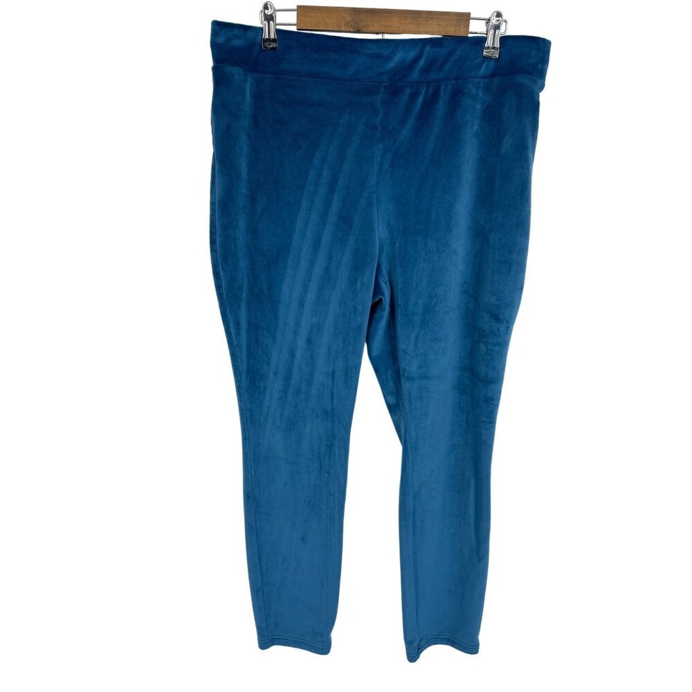 Lands End Blue‎ Velour Pants Womens Lounge Pull On Pants Size XL